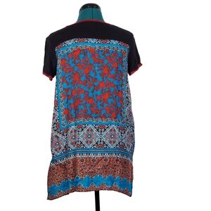 Johnny Was Silk Back Tunic Top V-Neck Boho Lagenlook XS Like New